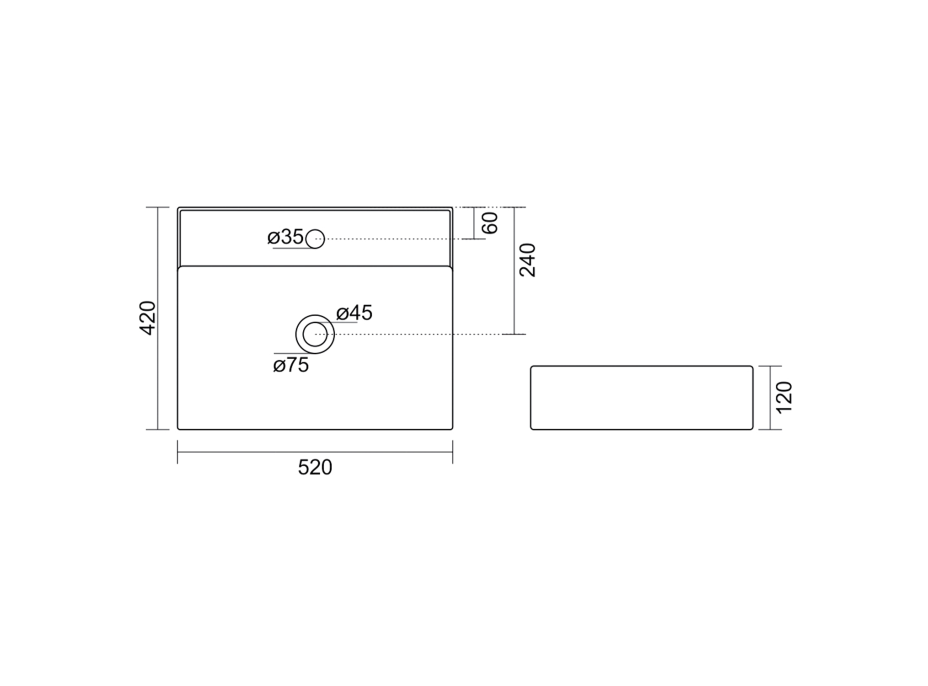 Aqualine CALLIS keramické umyvadlo na desku 52x42cm, bílá NP372