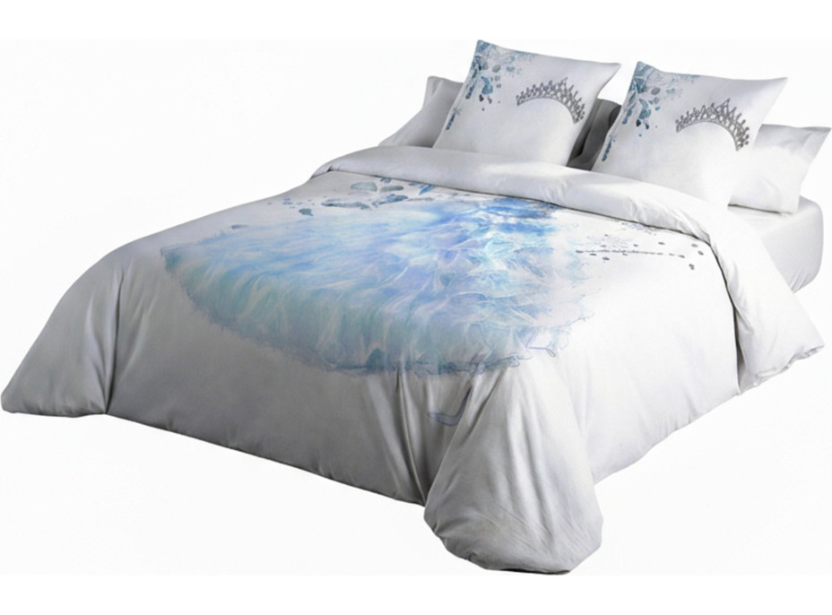 Ložní povlečení z bavlněného saténu MALÁ PRINCEZNA - světle modré/bílé - 160x200 cm