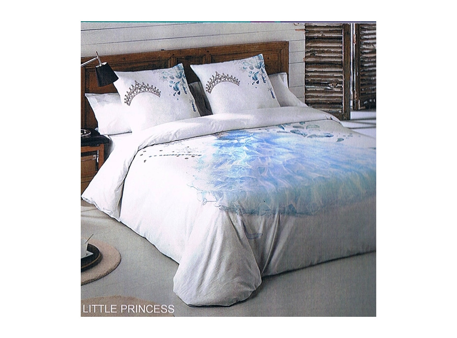 Ložní povlečení z bavlněného saténu MALÁ PRINCEZNA - světle modré/bílé - 160x200 cm