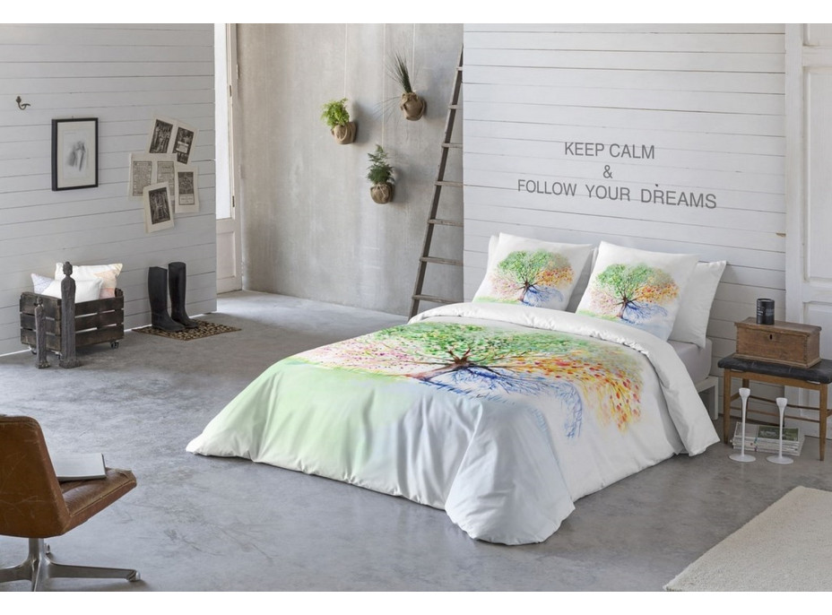 Ložní povlečení z bavlněného saténu MAGIC TREE - bílé - 160x200 cm