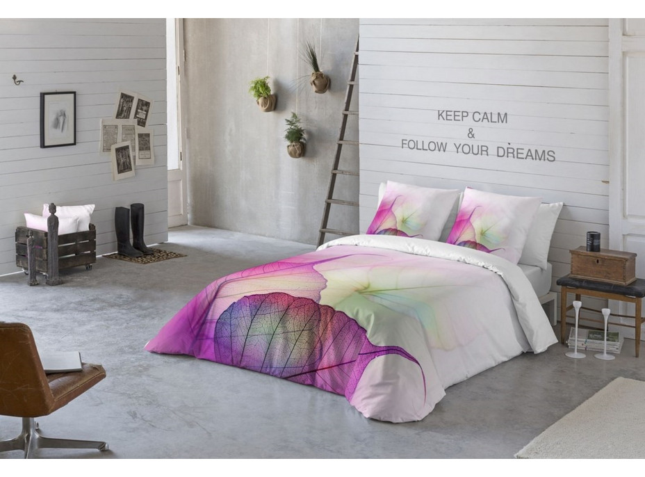 Ložní povlečení z bavlněného saténu BAREVNÉ LISTY - šedé/bílé - 160x200 cm