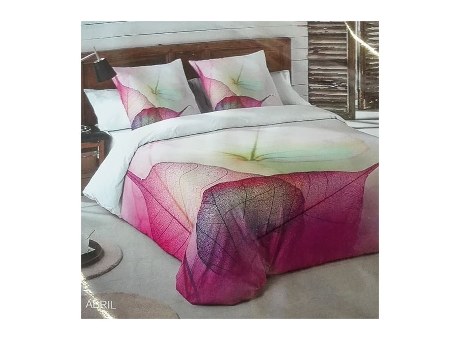 Ložní povlečení z bavlněného saténu BAREVNÉ LISTY - šedé/bílé - 160x200 cm