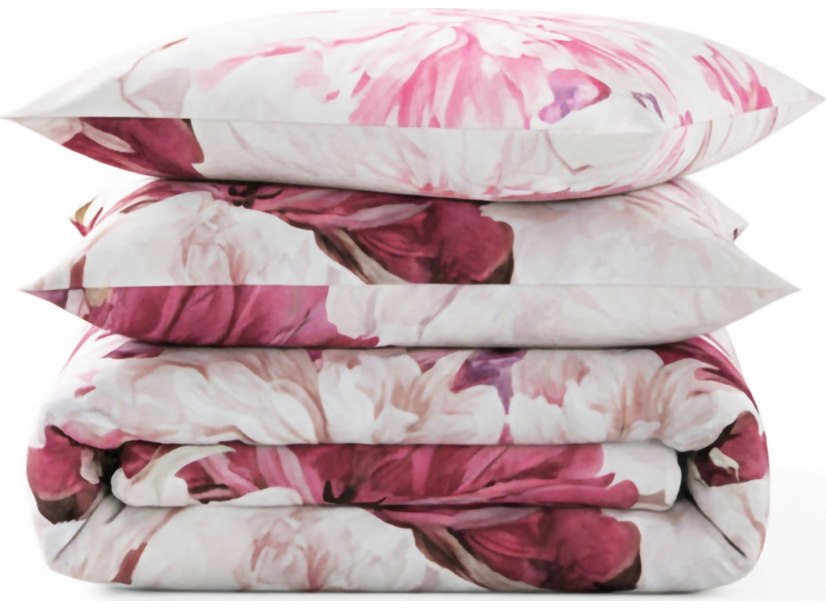 Ložní povlečení z bavlněného saténu INTENSE FLOWER - růžové/bílé - 160x200 cm