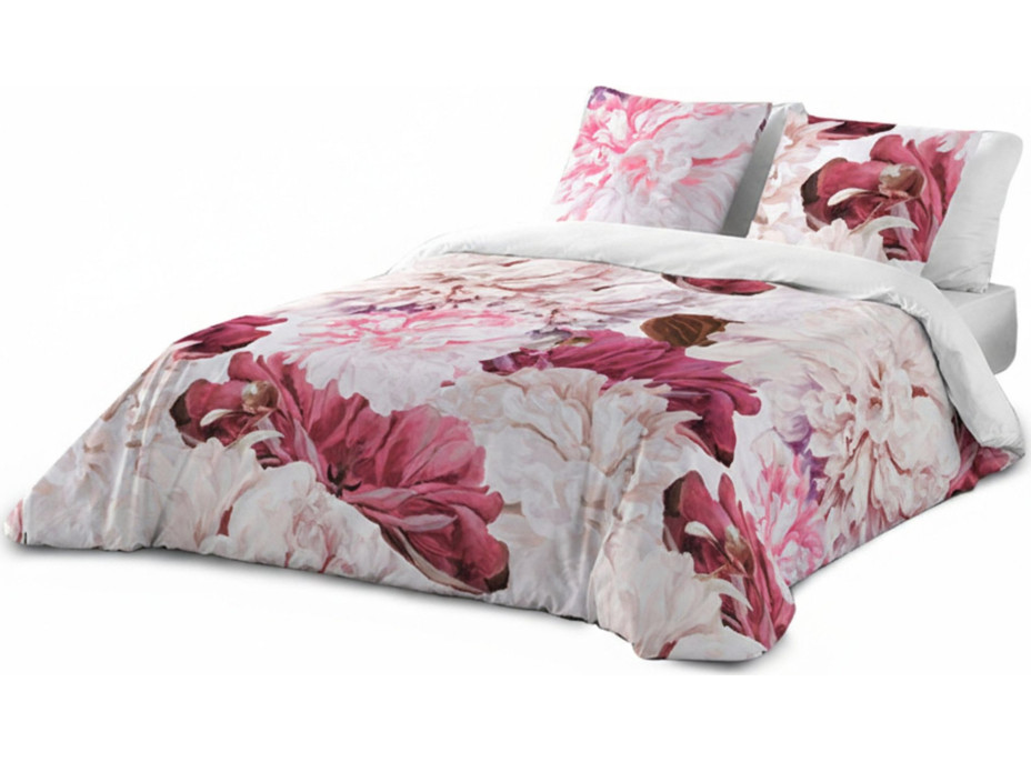 Ložní povlečení z bavlněného saténu INTENSE FLOWER - růžové/bílé - 160x200 cm