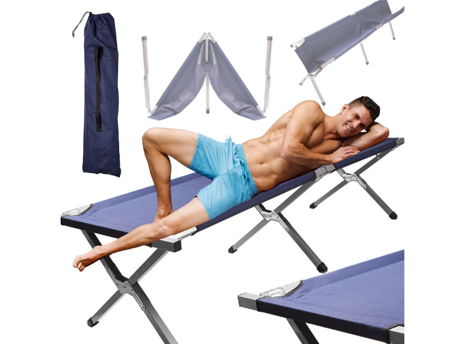 Skládací turistická postel LUARO XXL - 150 kg - modrá