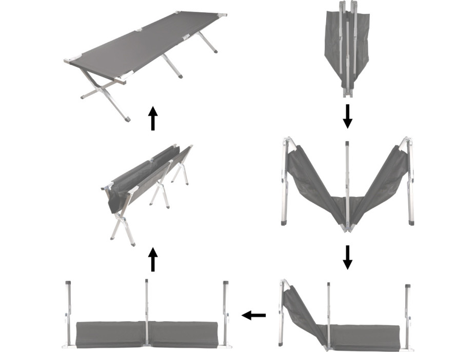 Skládací turistická postel LUARO XXL - 150 kg - černá