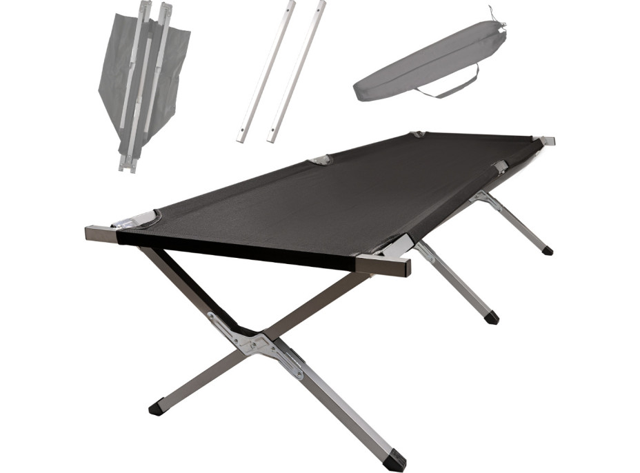 Skládací turistická postel LUARO XXL - 150 kg - černá