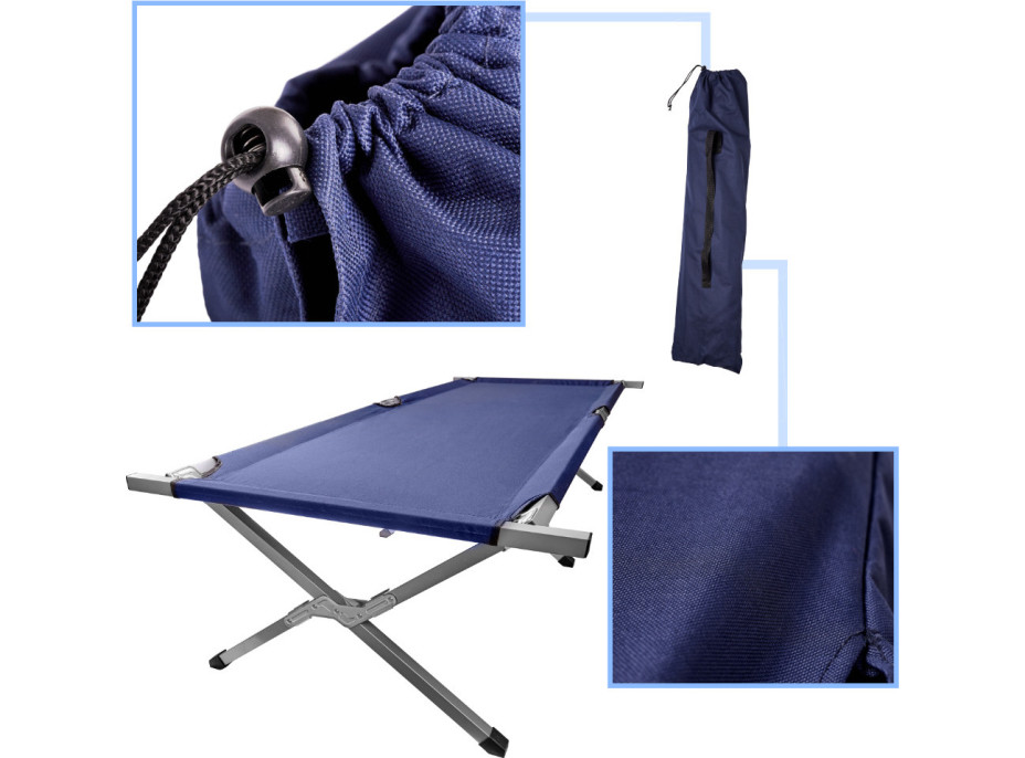 Skládací turistická postel LUARO XXL - 150 kg - modrá
