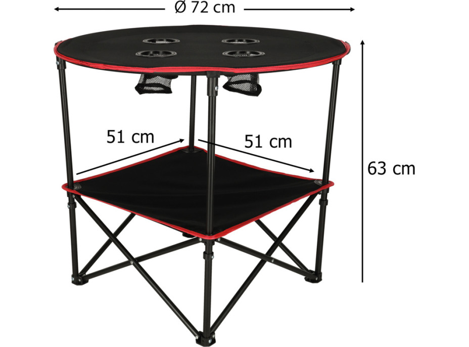 Cestovní skládací stolek 72 cm s krytem - černý