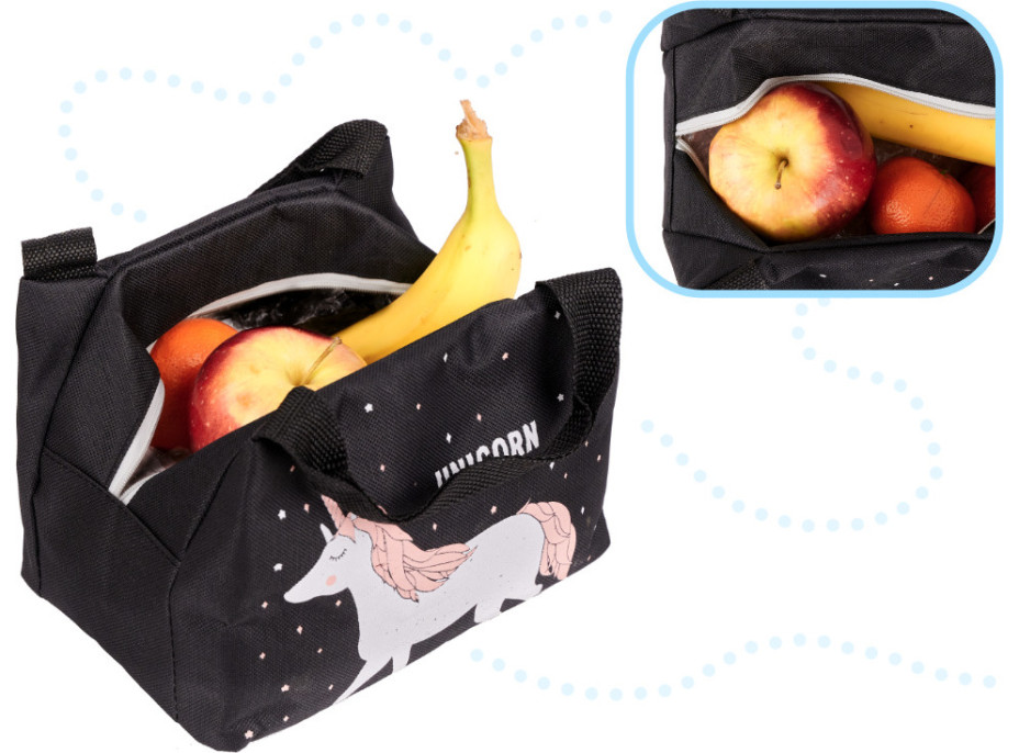 Termoizolační taška na jídlo - černá - Jednorožec
