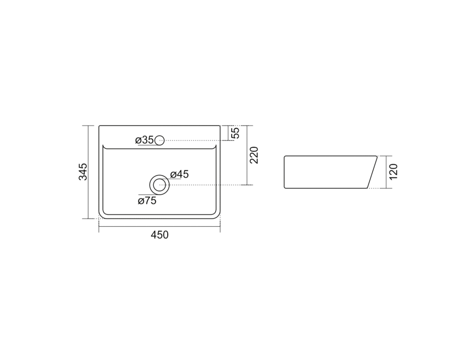 Aqualine REEMA keramické umyvadlo 45x35cm, bílá NP440