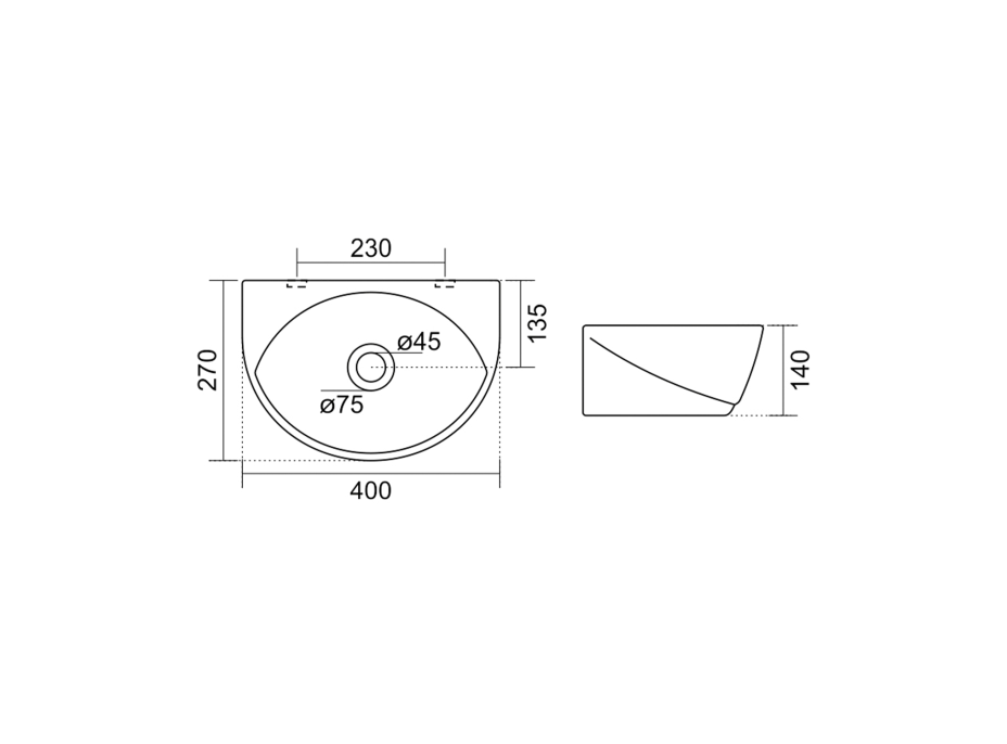 Aqualine LIZA keramické umývátko 40x27cm, bílá NP412