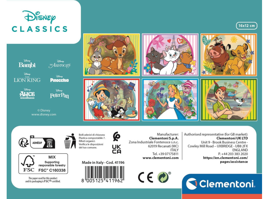 CLEMENTONI Obrázkové kostky Disney klasické pohádky, 12 kostek