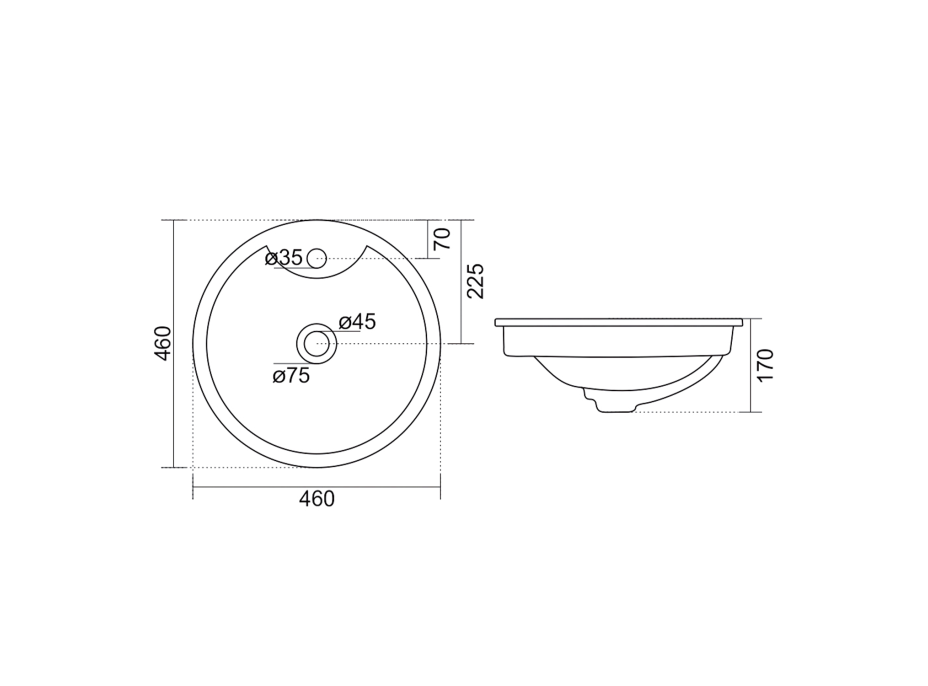Aqualine SHIPRA keramické umyvadlo zápustné, průměr 46cm, bílá NP564