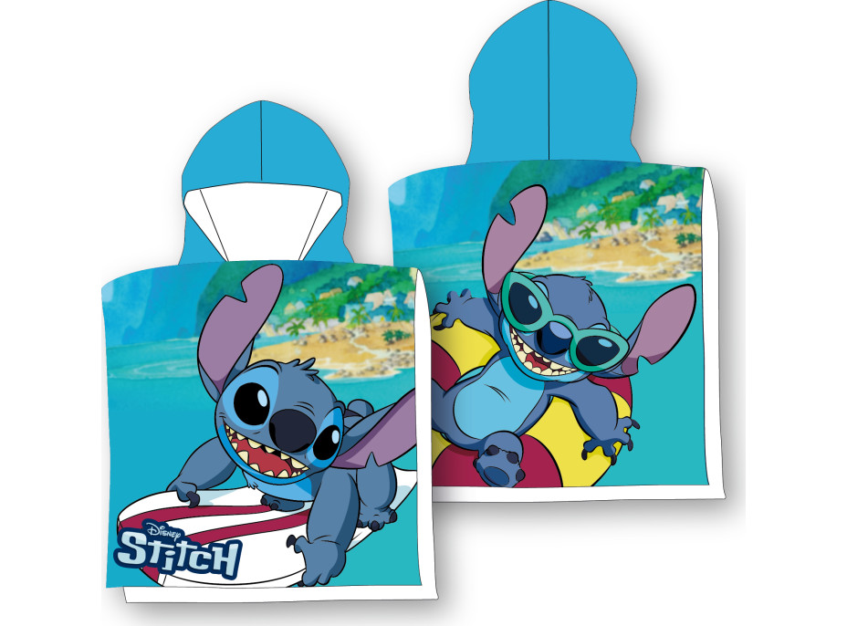 Dětská bavlněná osuška s kapucí STITCH - modrá - 55x110 cm