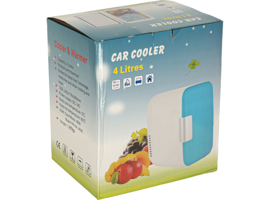Cestovní elektrická mini chladnička do auta 2v1 4L - bílá