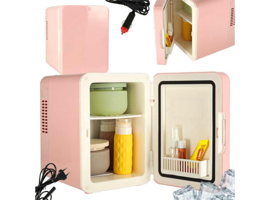 Cestovní elektrická mini chladnička do auta 2v1 4L - růžová