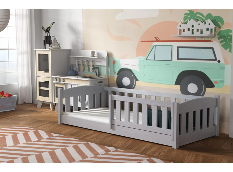 Dětská Montessori postel z masivu borovice BEN - 200x90 cm - ŠEDÁ