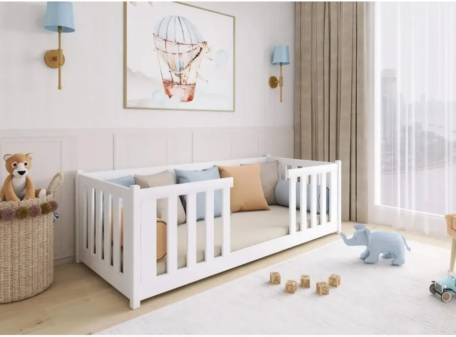 Dětská Montessori postel z masivu borovice FERDA - 200x90 cm - BÍLÁ