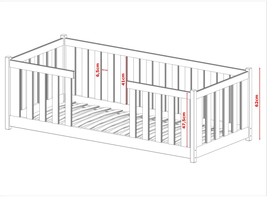 Dětská Montessori postel z masivu borovice FERDA - 200x90 cm - BÍLÁ