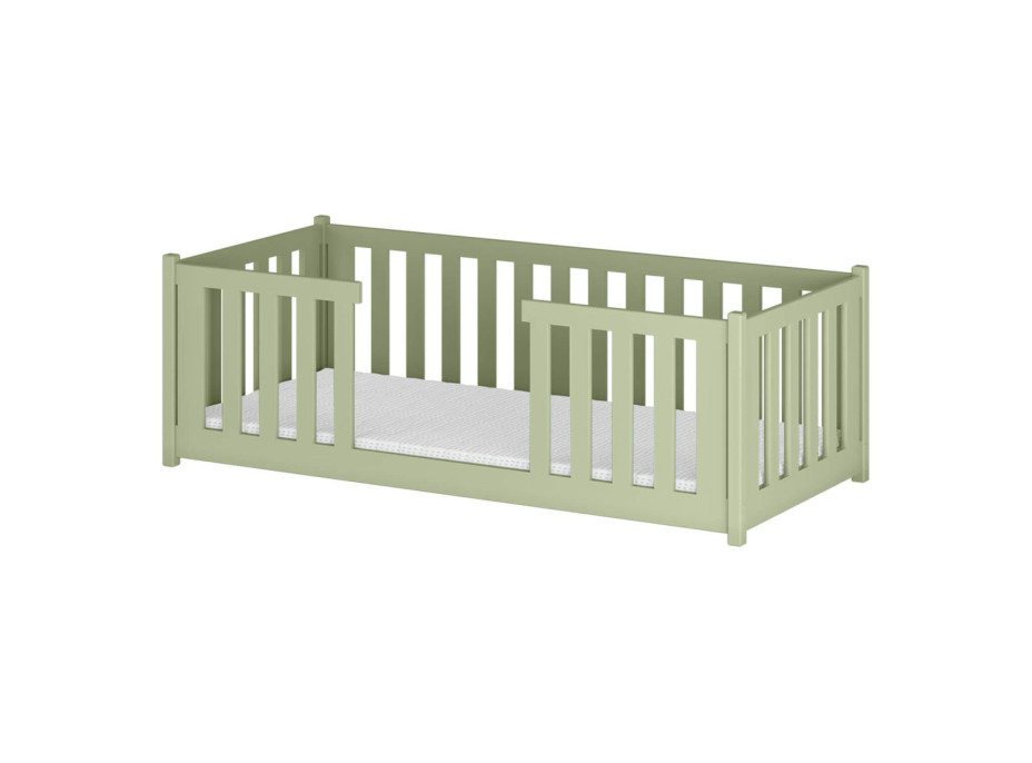 Dětská Montessori postel z masivu borovice FERDA - 200x90 cm - OLIVOVĚ ZELENÁ