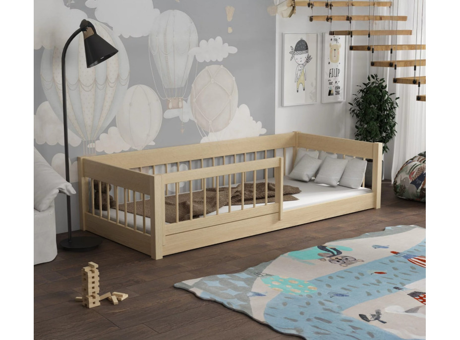 Dětská Montessori postel z masivu borovice LITTLE LUNARI - 200x90 cm - PŘÍRODNÍ BOROVICE