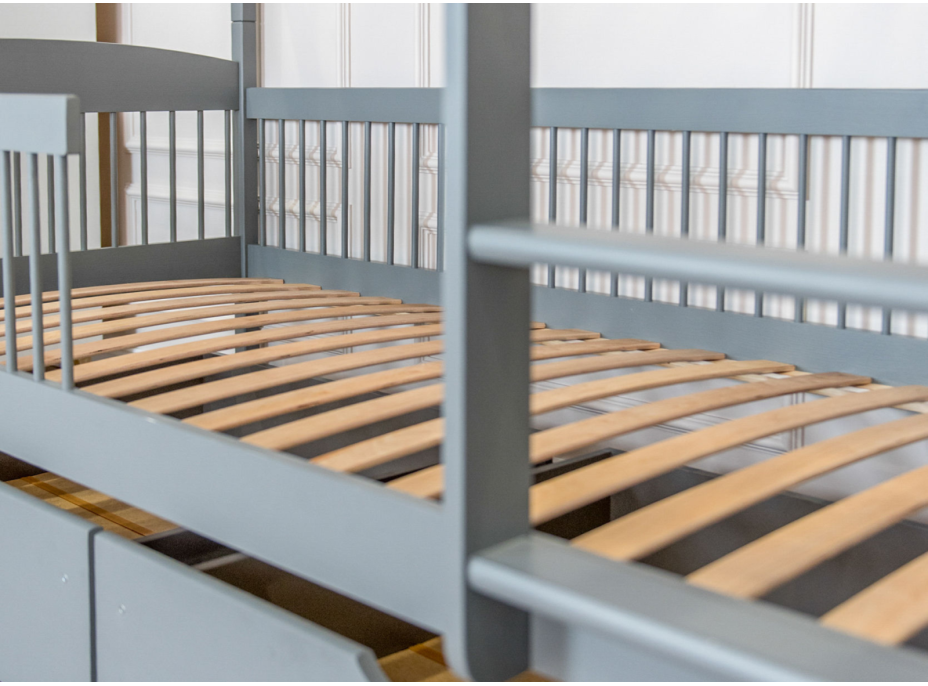 Dětská patrová postel z masivu se šuplíky ILONA - 200x90 cm - ŠEDÁ