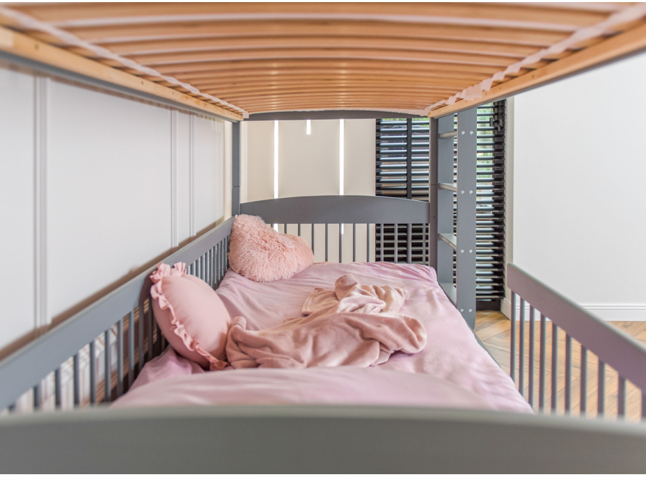 Dětská patrová postel z masivu se šuplíky ILONA - 200x90 cm - ŠEDÁ