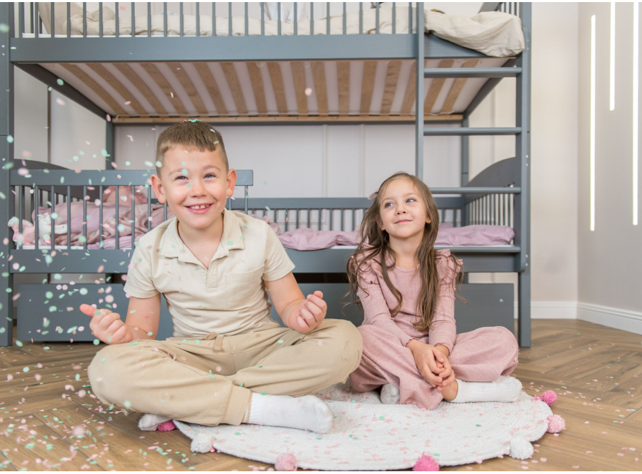 Dětská patrová postel z masivu se šuplíky ILONA - 200x90 cm - ŠEDÁ