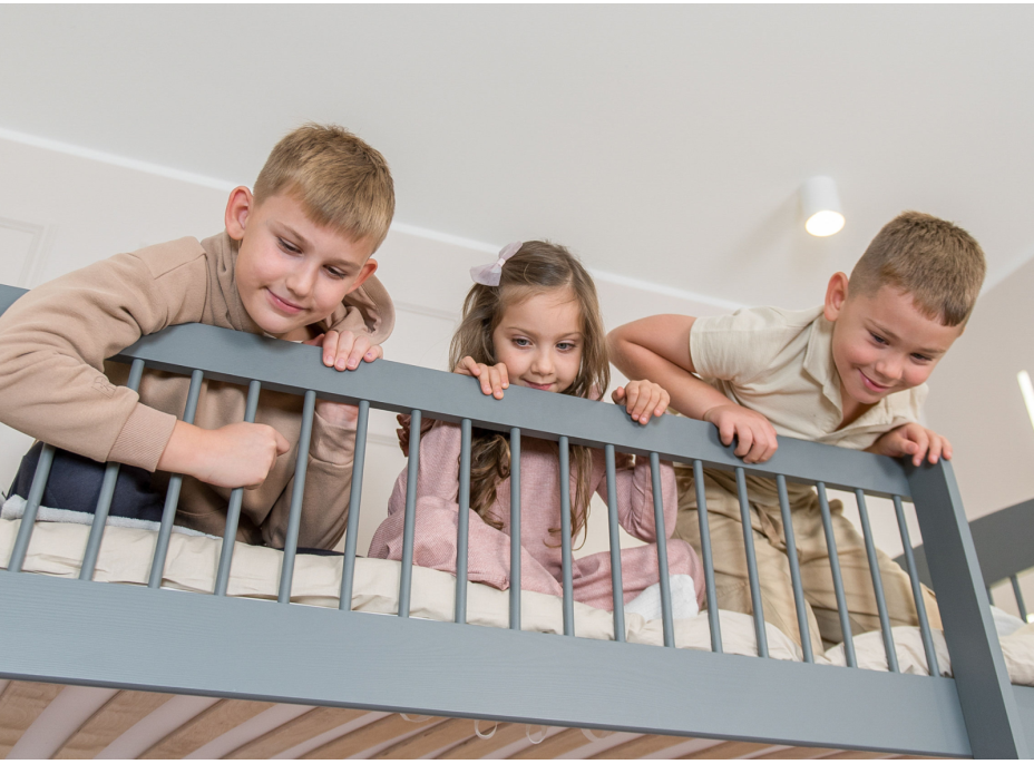 Dětská patrová postel z masivu se šuplíky ILONA - 200x90 cm - ŠEDÁ