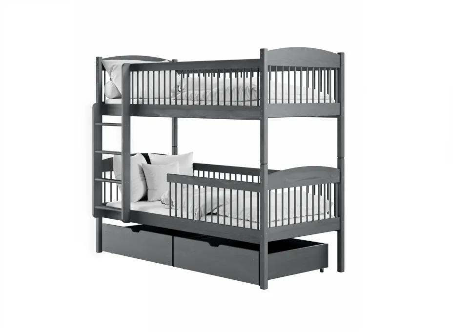 Dětská patrová postel z masivu se šuplíky ILONA - 200x90 cm - GRAFITOVÁ