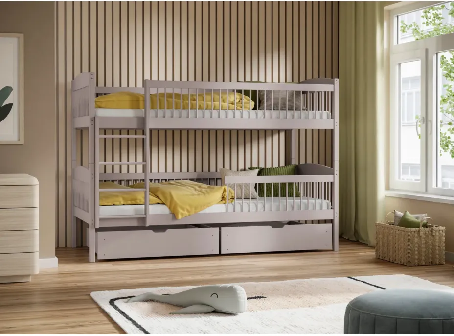 Dětská patrová postel z masivu se šuplíky ILONA - 200x90 cm - KAŠMÍROVÁ