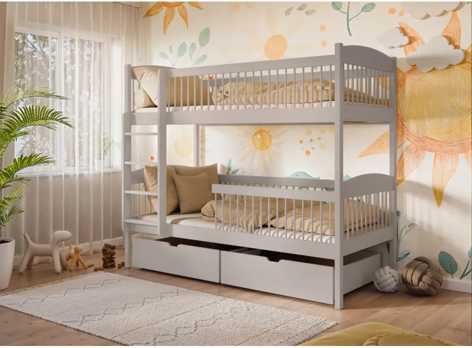 Dětská patrová postel z masivu se šuplíky ILONA - 200x90 cm - KAŠMÍROVÁ