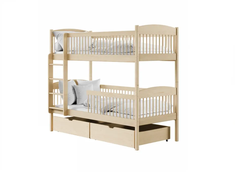 Dětská patrová postel z masivu se šuplíky ILONA - 200x90 cm - PŘÍRODNÍ BOROVICE