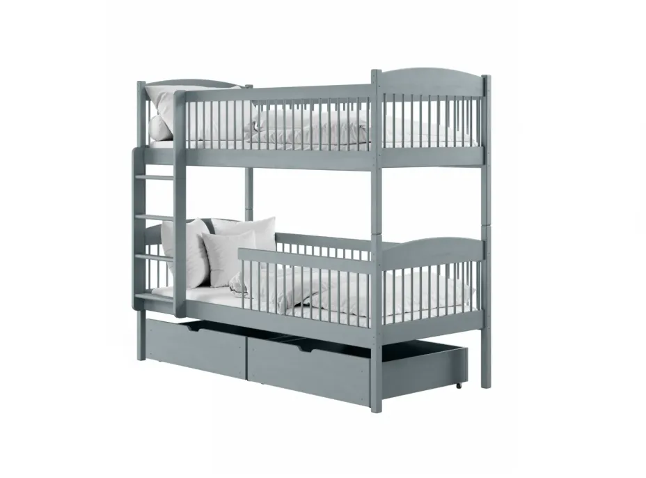Dětská patrová postel z masivu se šuplíky ILONA - 200x90 cm - ŠEDÁ