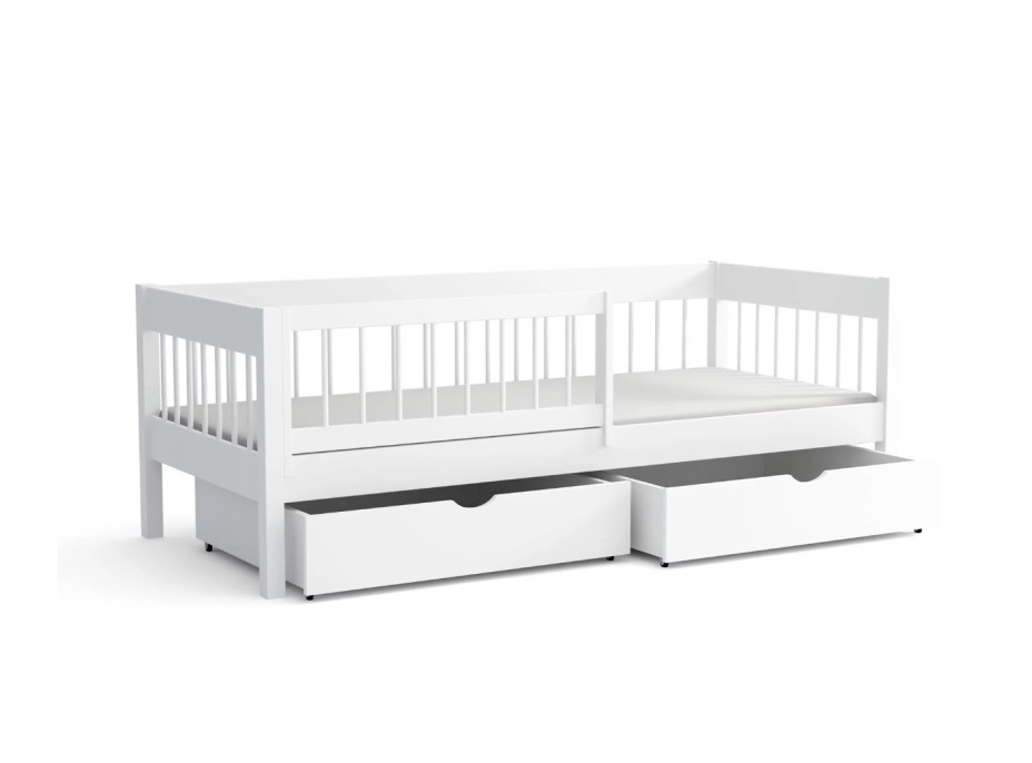 Dětská postel z masivu borovice LUNARI se šuplíky - 200x90 cm - OLIVOVĚ ZELENÁ