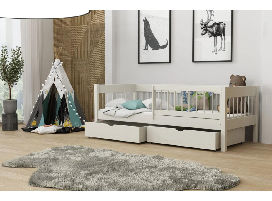 Dětská postel z masivu borovice LUNARI se šuplíky - 200x90 cm - KAŠMÍROVÁ