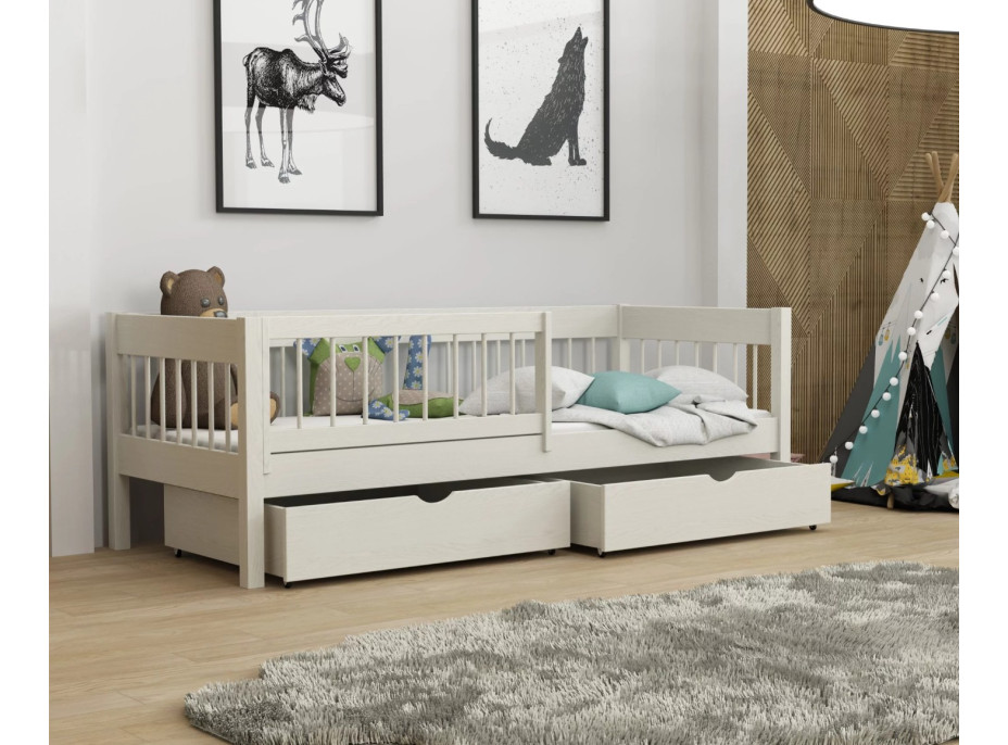 Dětská postel z masivu borovice LUNARI se šuplíky - 200x90 cm - KAŠMÍROVÁ