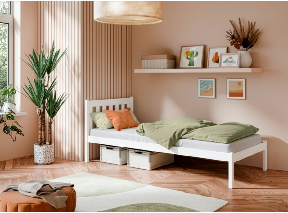 Dětská postel z masivu borovice MARTIN - 200x90 cm - bílá