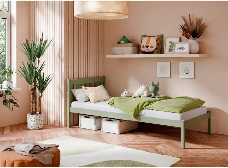 Dětská postel z masivu borovice MARTIN - 200x90 cm - olivově zelená