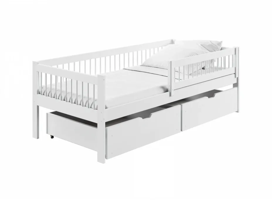 Dětská postel z masivu EDI se šuplíky - 200x90 cm - BÍLÁ