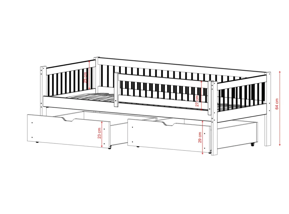 Dětská postel z masivu EDI se šuplíky - 200x90 cm - KAŠMÍROVÁ