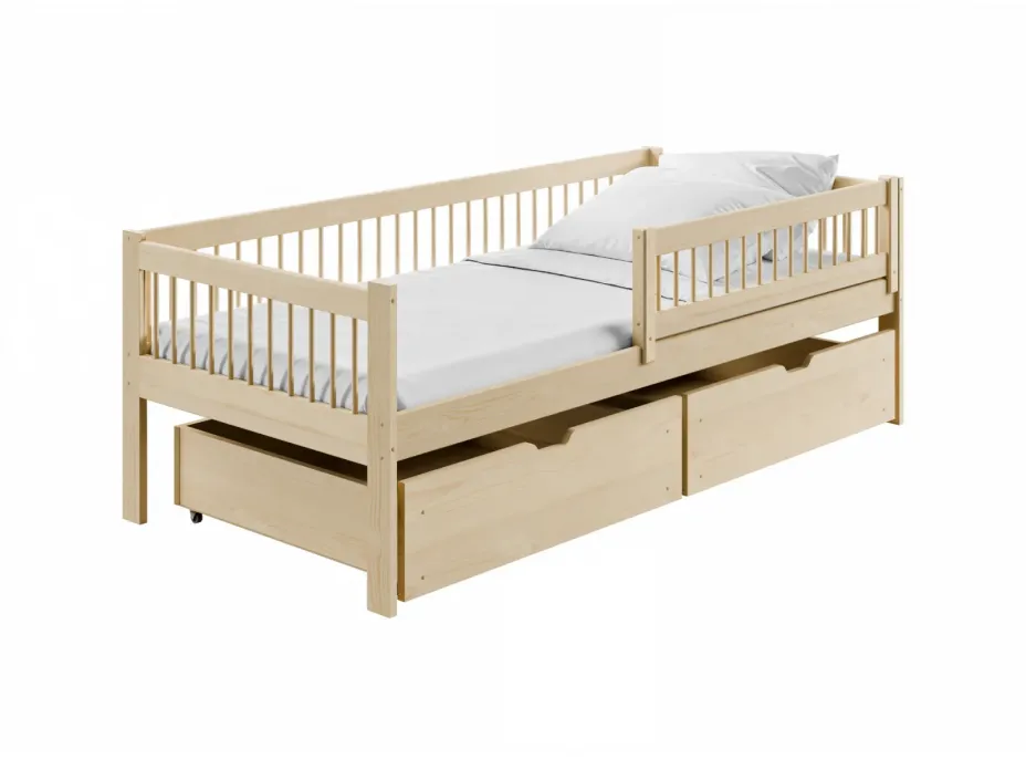 Dětská postel z masivu EDI se šuplíky - 200x90 cm - PŘÍRODNÍ BOROVICE