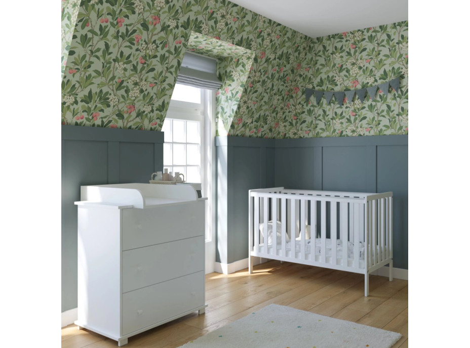 Dětská postýlka se šuplíkem LITTLE BAMBI 120x60 cm - BÍLÁ