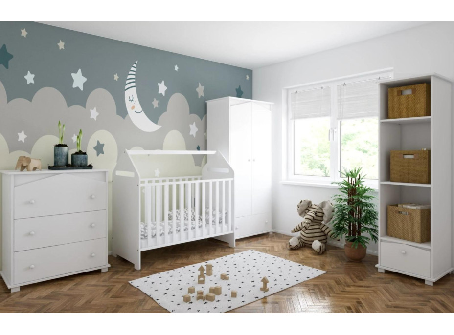 Dětská postýlka se šuplíkem LITTLE HOUSE 120x60 cm - BÍLÁ