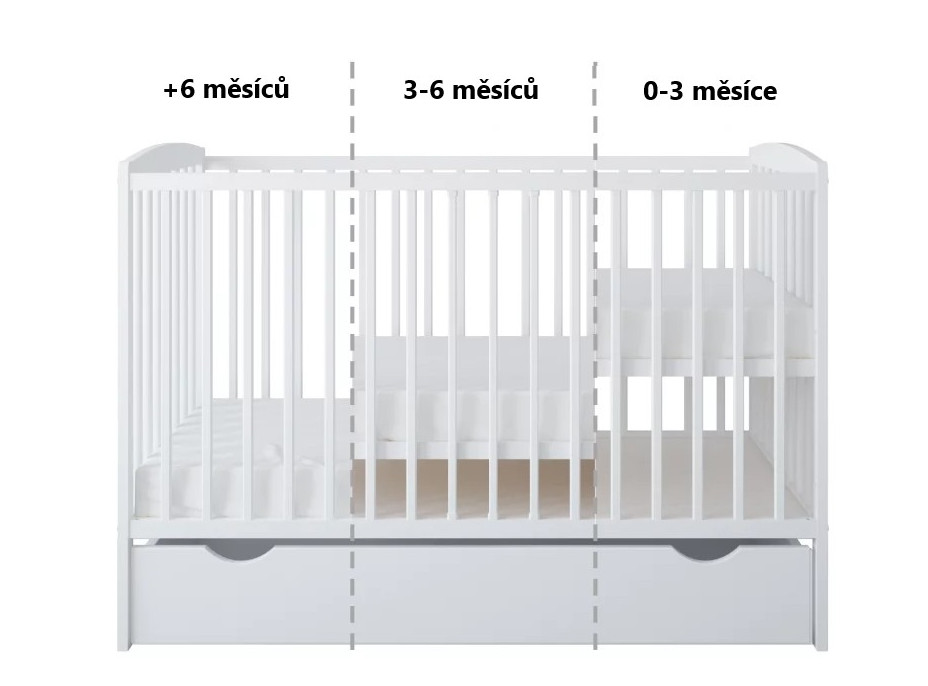 Dětská postýlka se šuplíkem LITTLE HOUSE 120x60 cm - BÍLÁ