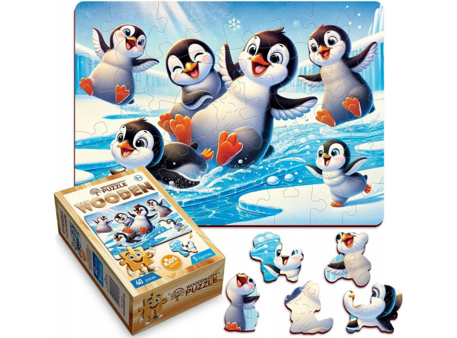 WOODEN CITY Dřevěné puzzle Veselí tučňáci 40 dílků