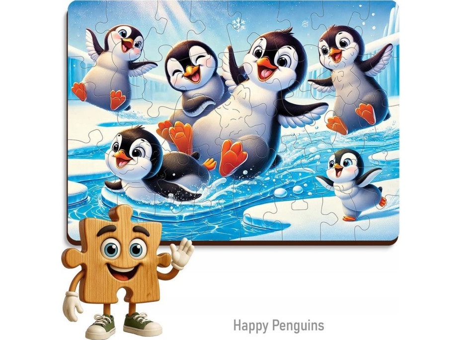 WOODEN CITY Dřevěné puzzle Veselí tučňáci 40 dílků