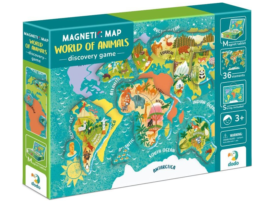 DODO Magnetická hra - Mapa světa se zvířaty