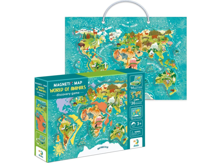 DODO Magnetická hra - Mapa světa se zvířaty